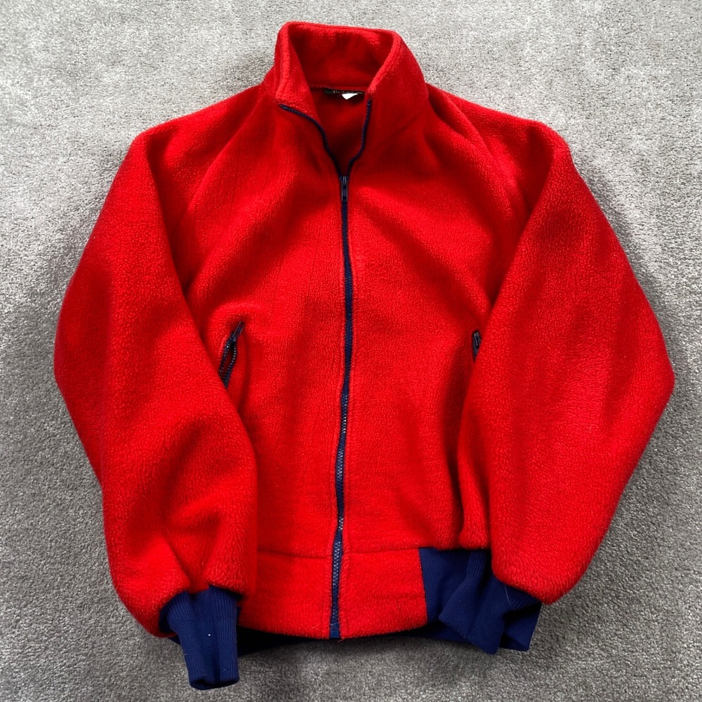 Timberland Fleece Jacket Mens Large Red Navy Blue Full Zip Mock Neck Gorpcore